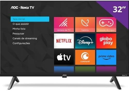  AOC, Smart TV, Roku, 32'' HD, 32S5045/78G, com HDMI, USB, Wi-Fi, Conversor Digital 