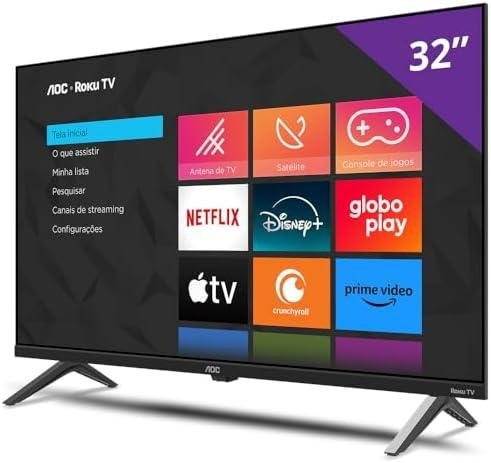  AOC, Smart TV, Roku, 32'' HD, 32S5045/78G, com HDMI, USB, Wi-Fi, Conversor Digital 